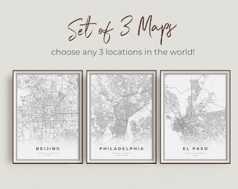 Custom map, Personalized Map Prints, Map Posters, Custom Map Art, City Map Art, Hometown Map, City Posters, Custom Locations -CU1 - Set of 3