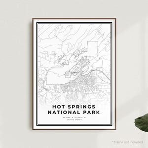 Impression de carte du parc national de Hot Springs, États-Unis, carte minimaliste moderne, oeuvre d'art murale de bureau, cadeau d'anniversaire de pendaison de crémaillère | MU613