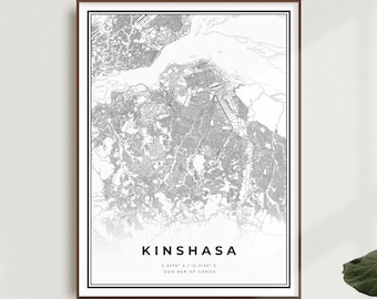 Kinshasa Map Print, Kinshasa Street Map Poster, Dem Rep of Congo, Modern Minimalist Map, Office Wall Art, Housewarming Birthday Gift | MW125