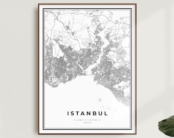 Istanbul Map Print, Istanbul Street Map Poster, Turkey, Modern Minimalist Map, Office Wall Art, Housewarming Birthday Gift | MW118