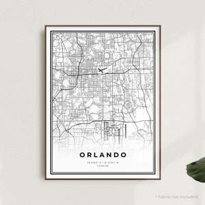 Stampa mappa di Orlando, poster mappa stradale di Orlando, Florida, mappa minimalista moderna, arte murale per ufficio, regalo di compleanno per inaugurazione della casa / MU77