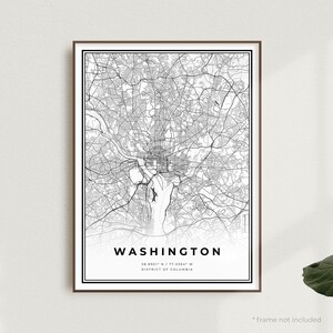 Impression de carte de Washington, plan des rues de Washington, District de Columbia, carte minimaliste moderne, art mural de bureau, cadeau d'anniversaire de pendaison de crémaillère | MU23