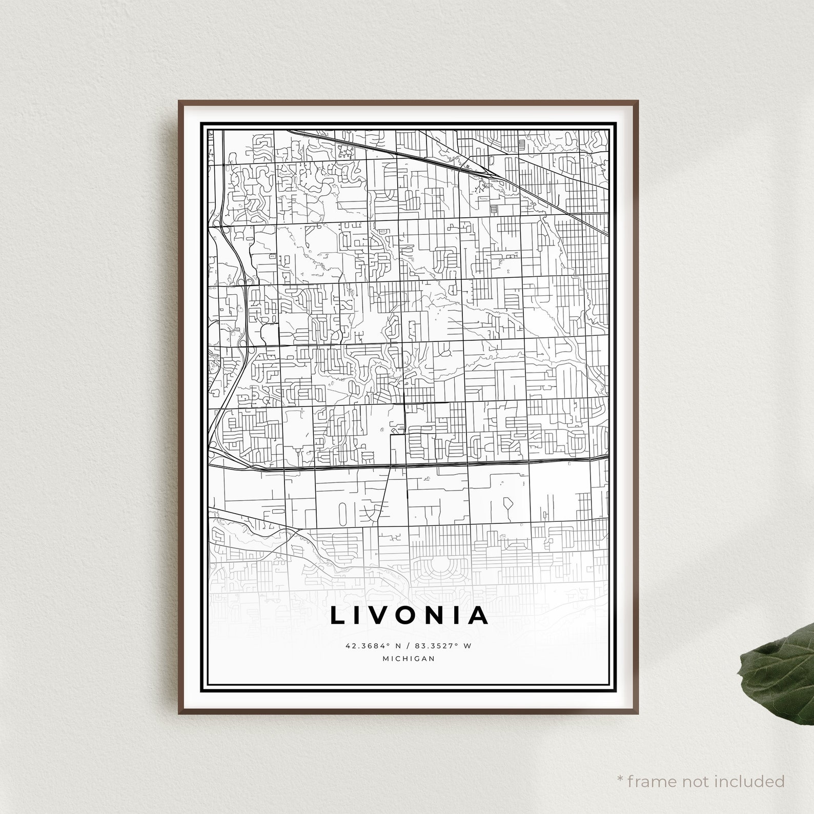 Livonia Map Print Livonia Street Map Poster Michigan Modern Etsy
