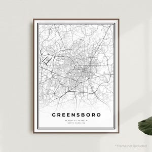 Greensboro Map Print, Greensboro Street Map, North Carolina, Modern Minimalist Map, Office Wall Art, Housewarming Birthday Gift | MU68