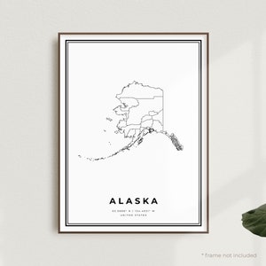 Alaska Map Print, Alaska Street Map Poster, United States, Modern Minimalist Map, Office Wall Art, Housewarming Birthday Gift | MU524