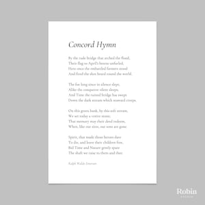 Hymn Concord autorstwa Ralpha Waldo Emersona Wydruk - Prezent z wydrukiem poezji, Plakat literacki, Sztuka ścienna z wierszem, Plakat z wierszem, Wydruk dekoracyjny do domu | PE74