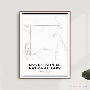 Impression de carte du parc national du Mont Rainier, États-Unis, carte minimaliste moderne, oeuvre d'art murale de bureau, cadeau d'anniversaire de pendaison de crémaillère | MU611