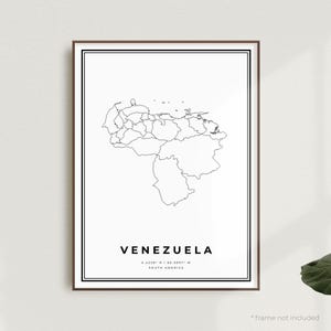 Impresión de mapa de Venezuela, póster de mapa callejero de Venezuela, Sudamérica, mapa minimalista moderno, arte de pared de oficina, regalo de cumpleaños de inauguración de la casa / MW728