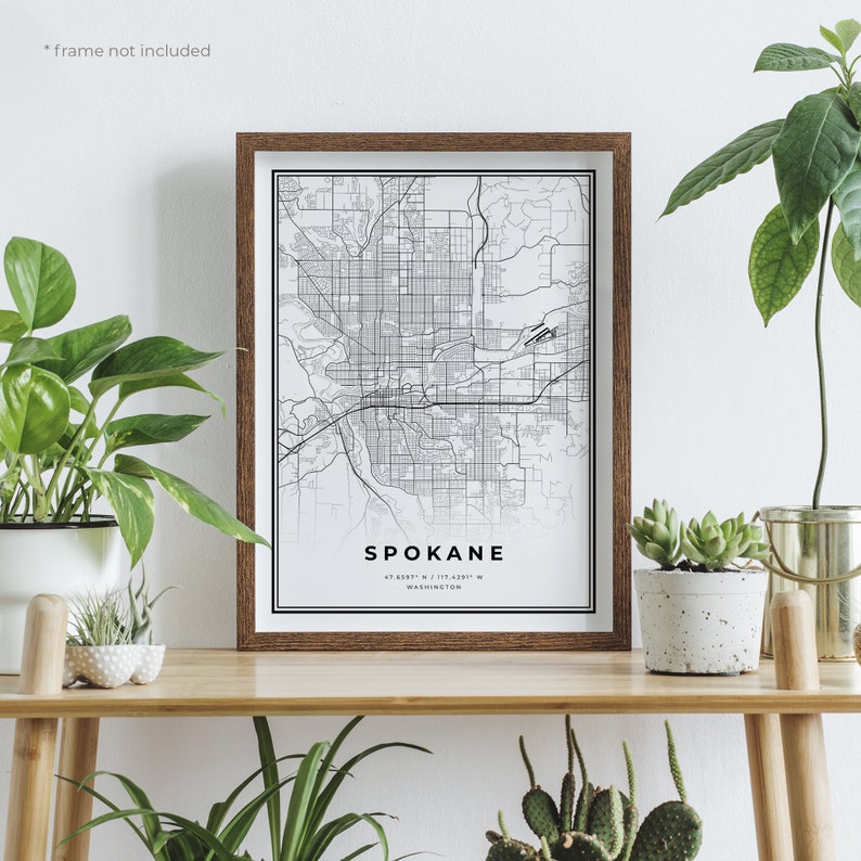 Spokane Map Print Spokane Street Map Poster Washington Etsy