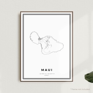 Maui Map Print, Maui Street Map Poster, Hawaii, Modern Minimalist Map, Office Wall Art, Housewarming Birthday Gift | MU504
