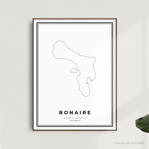Bonaire Map Print, Bonaire Street Map Poster, Caribbean, Modern Minimalist Map, Office Wall Art, Housewarming Birthday Gift | MW670