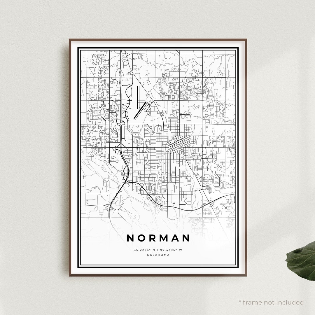 Norman Map Print, Norman Street Map Poster, Oklahoma, Modern Minimalist
