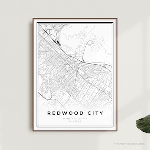 Impressão de mapa da cidade de Redwood, mapa de rua da cidade de Redwood, Califórnia, mapa minimalista moderno, arte de parede de escritório, presente de aniversário de inauguração de casa | MU403