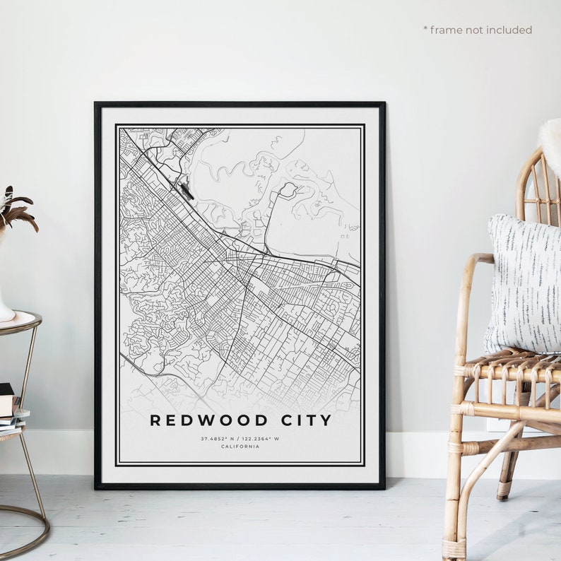 Redwood City Map Print Redwood City Street Map California Etsy