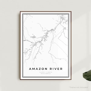 Impression de carte du fleuve Amazone, affiche de carte des rues du fleuve Amazone, Amérique du Sud, carte minimaliste moderne, cadeau d'anniversaire de pendaison de crémaillère | MW732