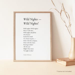 Impression de poèmes Wild Nights d'Emily Dickinson - cadeau d'impression de poésie, affiche littéraire, art mural poème, affiche de poème, impression de décoration d'intérieur | PE88