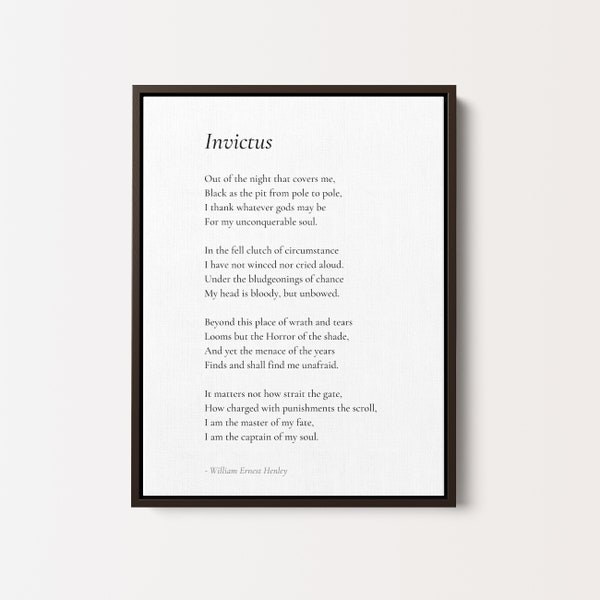 Invictus by William Ernest Henley Poem Framed Print - Framed Premium Canvas, Poetry Print Gift, Poem Wall Art, Home Decor Print | FQ05