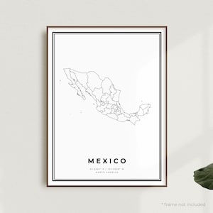 Mexico Map Print, Mexico Street Map Poster, North America, Modern Minimalist Map, Office Wall Art, Housewarming Birthday Gift | MW697