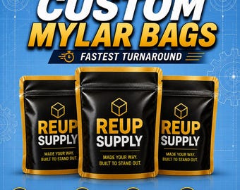 Custom Mylar Bags – Printed & Ready to Ship Fast | 3.5g, 7g, 1/2 oz, 1 oz, 1 lb | Premium Quality by Re-Up Supply Co.