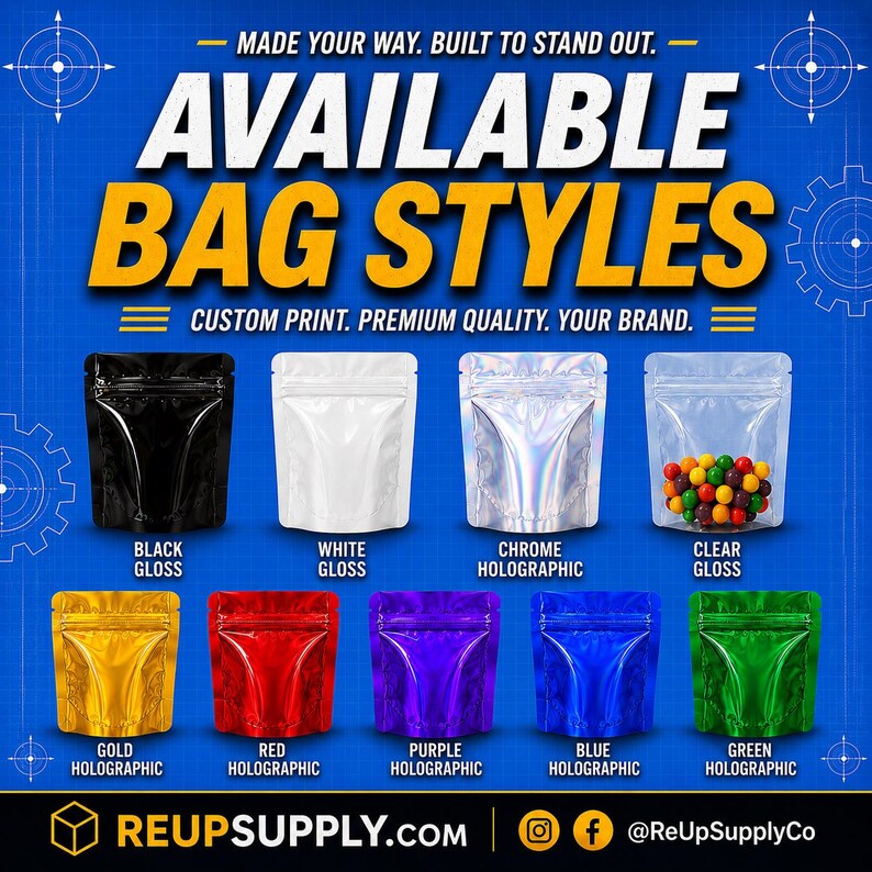 Custom Packaging – 3.5G Bag & Box Set | 4"×5" Mylar Bag + Small Cereal Box | Made in Phoenix, AZ | Re-Up Supply Co. | Fastest Turnaround image 4