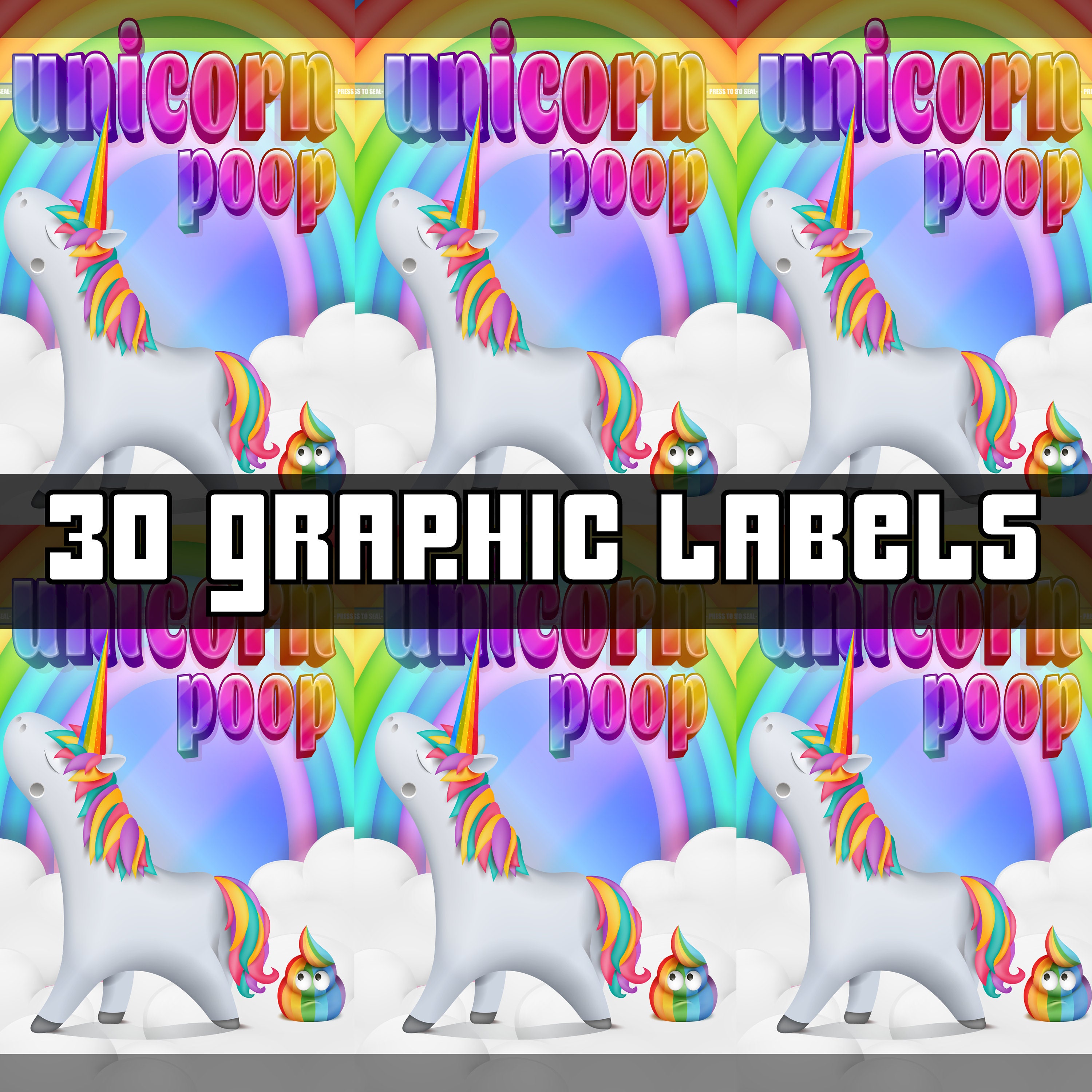 30pc Unicorn Poop Graphic Label Stickers Multiple Sizes | Etsy