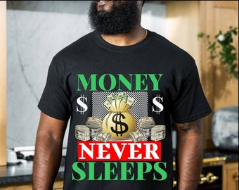 Vintage Graphic Rap Money Shirt, Money Never Sleeps T-shirt, Gifts For Men, Men's T-shirt, 90's Rap Vintage Tshirt, Popular Shirts Right Now