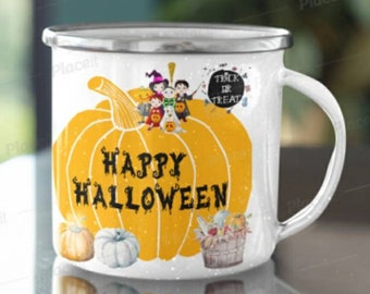 Kubek z dynią na Halloween, 12-uncjowy kubek emaliowany, kubek do kawy z dynią, kubek na Halloween, Happy Halloween, prezent na kubek na Halloween, kubek na psikusa lub smakołyk