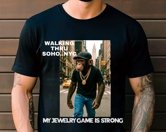Funny Cool Monkey Walking Thru Soho NYC Shirt, Animal Lovers T-shirt, Gifts for Men Women, Dad Father's Day T-shirt, Popular Monkey Clothing