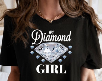 Diamond Shirt, #1 Diamond Girl T Shirt For Women, Graphic Diamond Womens T-Shirt, T-Shirt Jeans And Diamonds Shirt, Denim And Diamond Tee