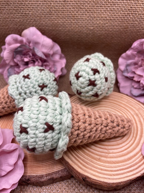 Crochet Catnip Cat Toy: Handmade Mint Choc Ice Cream Kicker