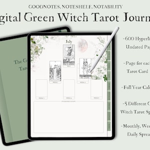 Undated Digital Tarot Journal, Tarot Planner, Tarot Card Workbook, Spiritual Journal, Green Witch Planner, Tarot Cards, Tarot Spread Planner