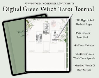 Undated Digital Tarot Journal, Tarot Planner, Tarot Card Workbook, Spiritual Journal, Green Witch Planner, Tarot Cards, Tarot Spread Planner