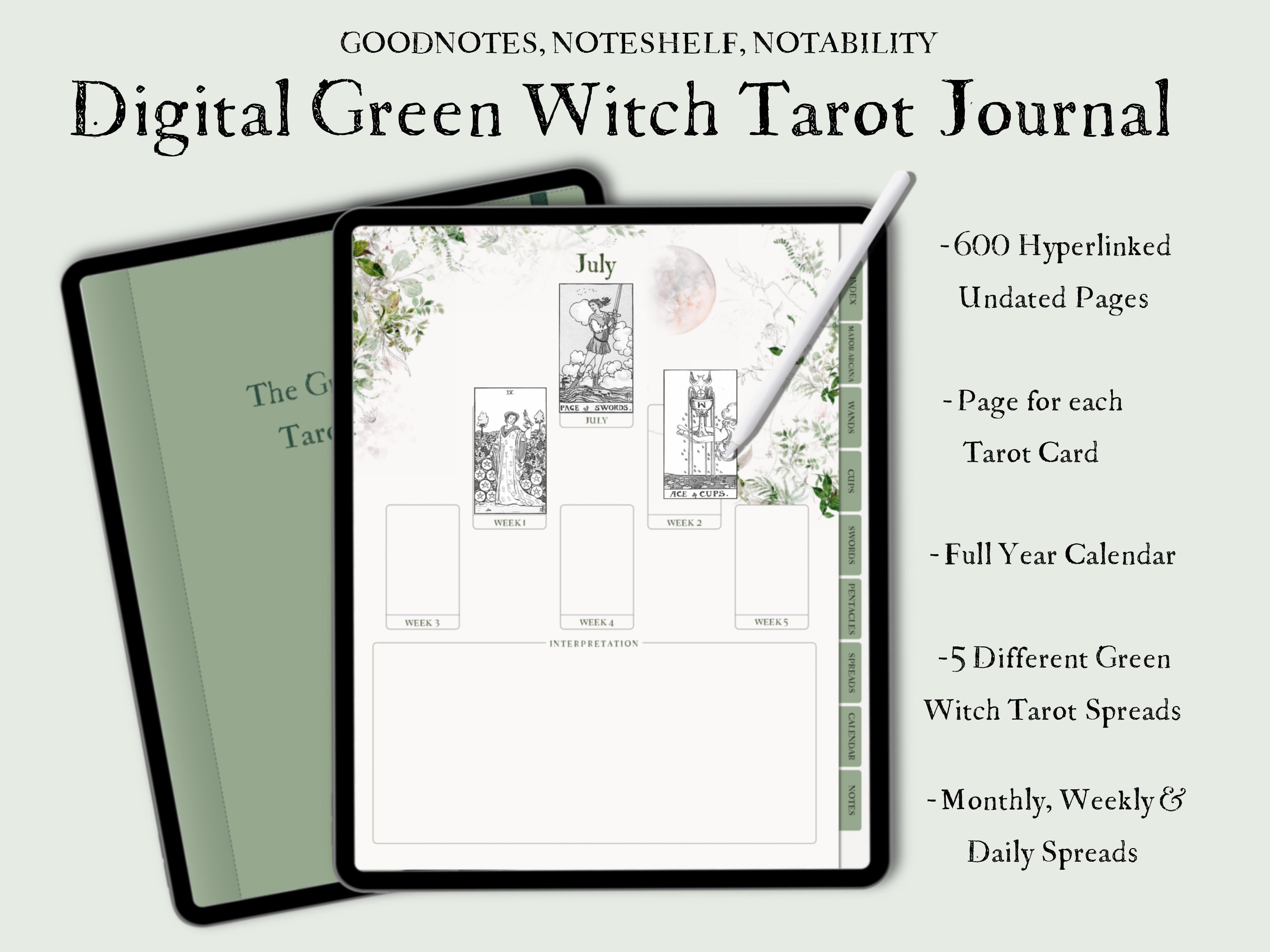 Digital Tarot Journal & Planner Workbook for iPad, GoodNotes