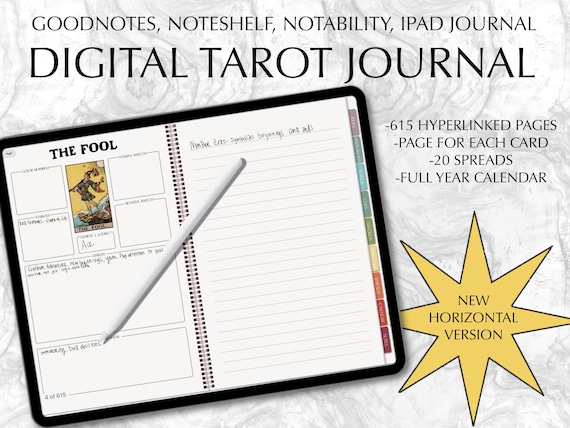 Horizontal Digital Tarot Journal, Digital Tarot Planner, Tarot