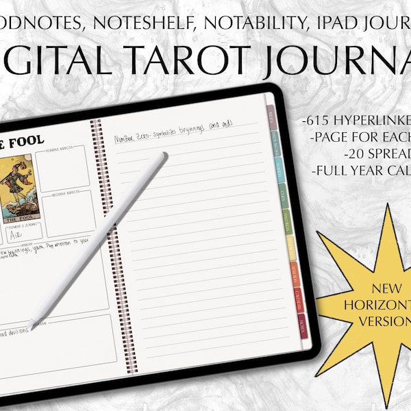 Horizontal Digital Tarot Journal, Digital Tarot Planner, Tarot Card Workbook, Spiritual Journal, Rider Waite Planner, Tarot Spread Planner