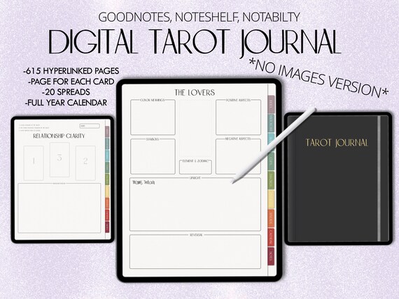 Undated Digital Tarot Journal, Tarot Planner, Tarot Card Workbook, Spiritual Journal, Tarot Cards, Tarot Spread Planner, iPad Planner