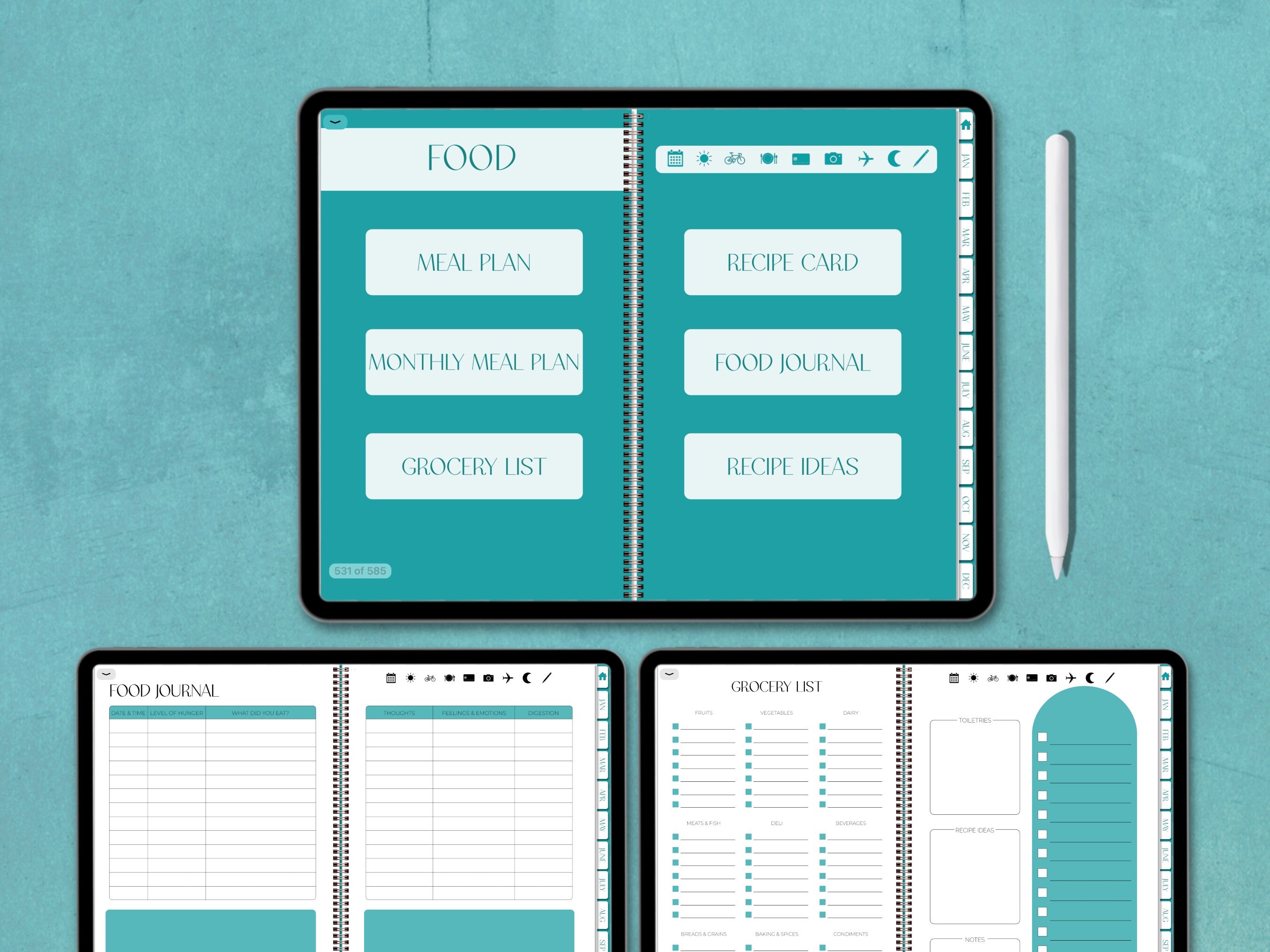 Turquoise Digital Planner, Undated Digital Planner, iPad Planner ...