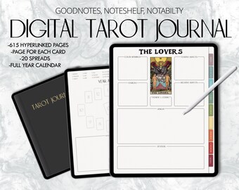 Undated Digital Tarot Journal, Tarot Planner, Tarot Card Workbook, Spiritual Journal, Rider Waite Planner, Tarot Cards, Tarot Spread Planner