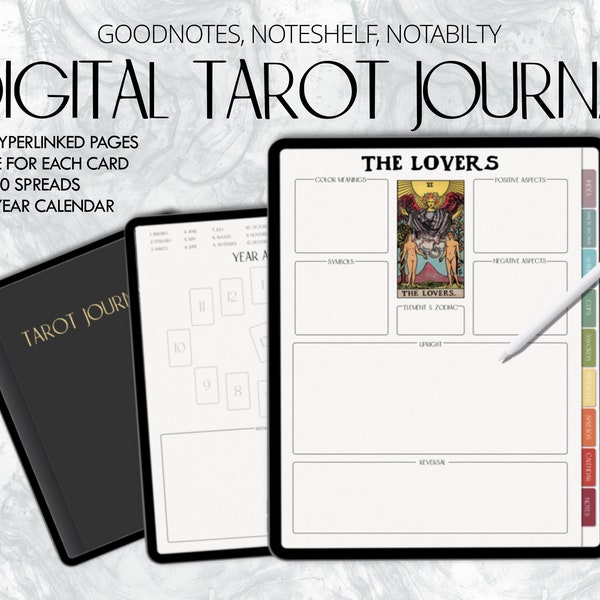 Undated Digital Tarot Journal, Tarot Planner, Tarot Card Workbook, Spiritual Journal, Rider Waite Planner, Tarot Cards, Tarot Spread Planner
