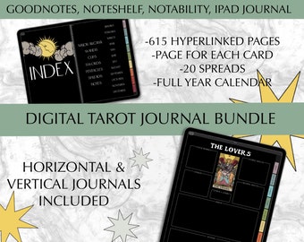 Dark Digital Tarot Journal Bundle, Tarot Planner, Tarot Card Workbook, Spiritual Journal, Rider Waite Planner, Tarot Spread Planner