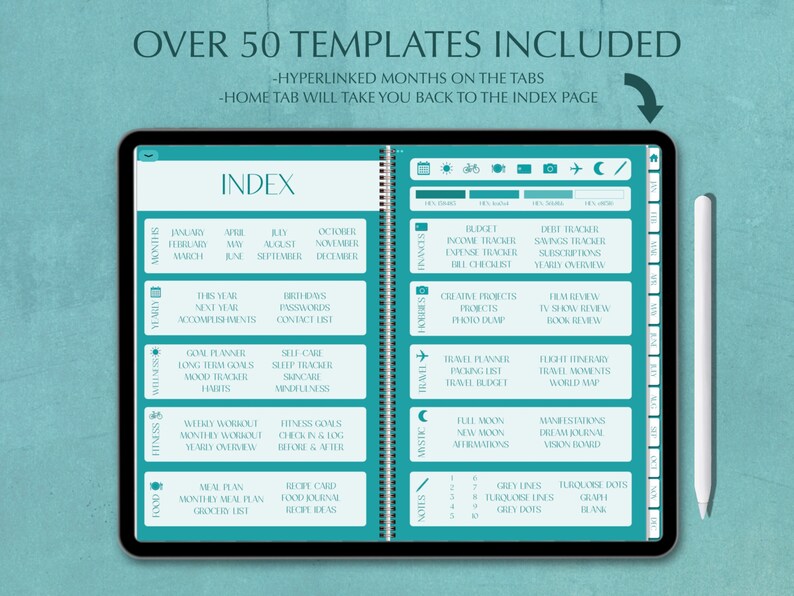 Turquoise Digital Planner, Undated Digital Planner, iPad Planner ...