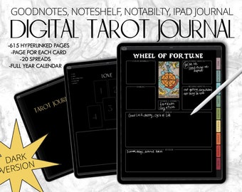 Undated Digital Tarot Journal, Tarot Planner, Dark Version Tarot, Spiritual Journal, Rider Waite Planner, Tarot Cards, Tarot Spread Planner