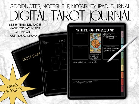 Undated Digital Tarot Journal, Tarot Planner, Dark Version Tarot