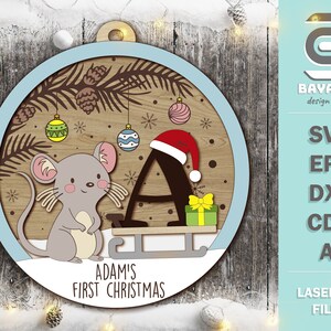 Christmas tree toy multilayer with a mouse and the first letter of the name, set A-Z vector file for cnc laser cutting svg ai dxf cdr eps