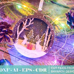 Christmas tree toy ball multilayer &quot;Bunnies&quot; ai cdr,svg,dxf files for cnc, laser cut files, vector cuting files