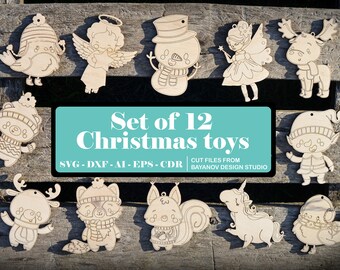 Christmas Toys Bundle,set 12 pieces,paint the line ai cdr,svg, dxf files for cnc, laser cut files, vector files, cutting plan