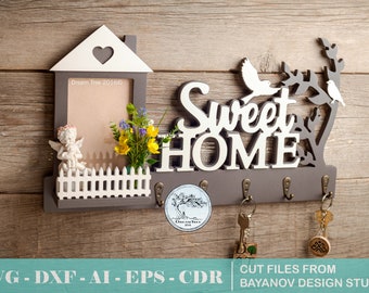 Key holder "Family nest" shelf laser cut files,cnc files,vector file,shelf for keys,keys cnc,key hanger, ai cdr dxf eps svg