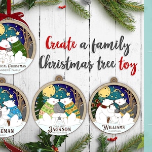 Christmas decorations multilayer toy ball Polar Bears set of 8 pieces,baby/family first christmas ai cdr,svg,dxf for cnc laser cut files