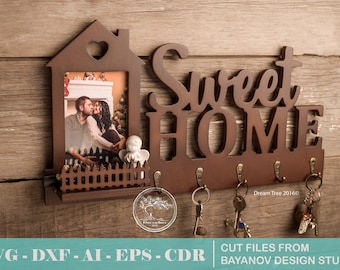 Home key holder shelf laser cut files,cnc files,vector file,shelf for keys,keys cnc,key hanger, ai cdr dxf eps svg