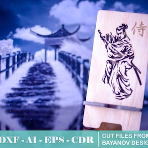 phone stand &quot;Samurai&quot; drawing for laser cutting dxf,svg,ai,cdr,eps,vector file,cnc file,laser cut iPhone stand